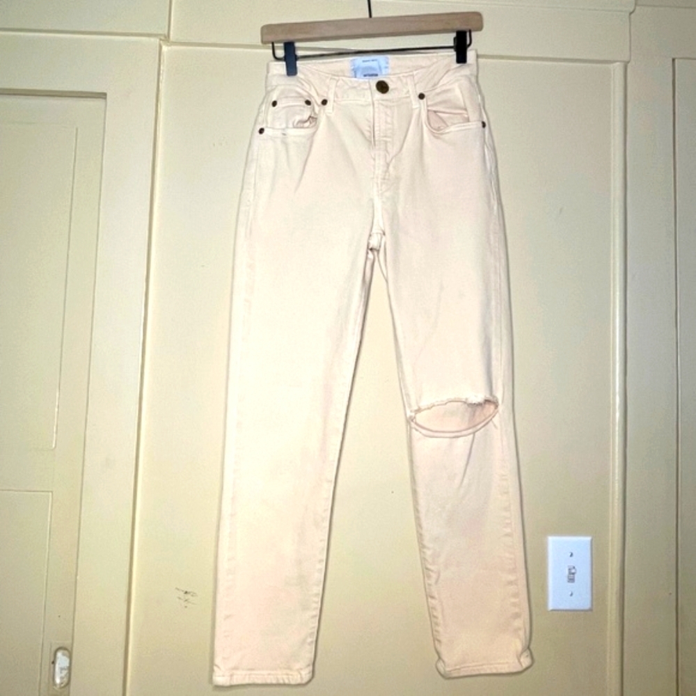 Highwaisted Cream straight leg Women Jeans